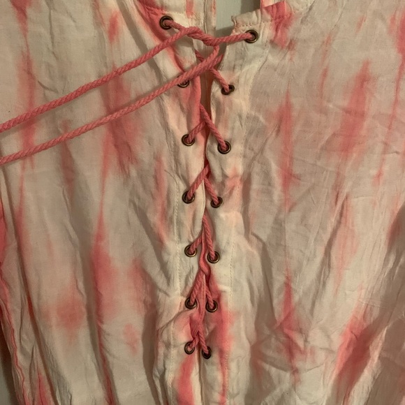 Exist boho Long sleeve pink white tie dyed shorts romper. Medium. - Picture 8 of 8